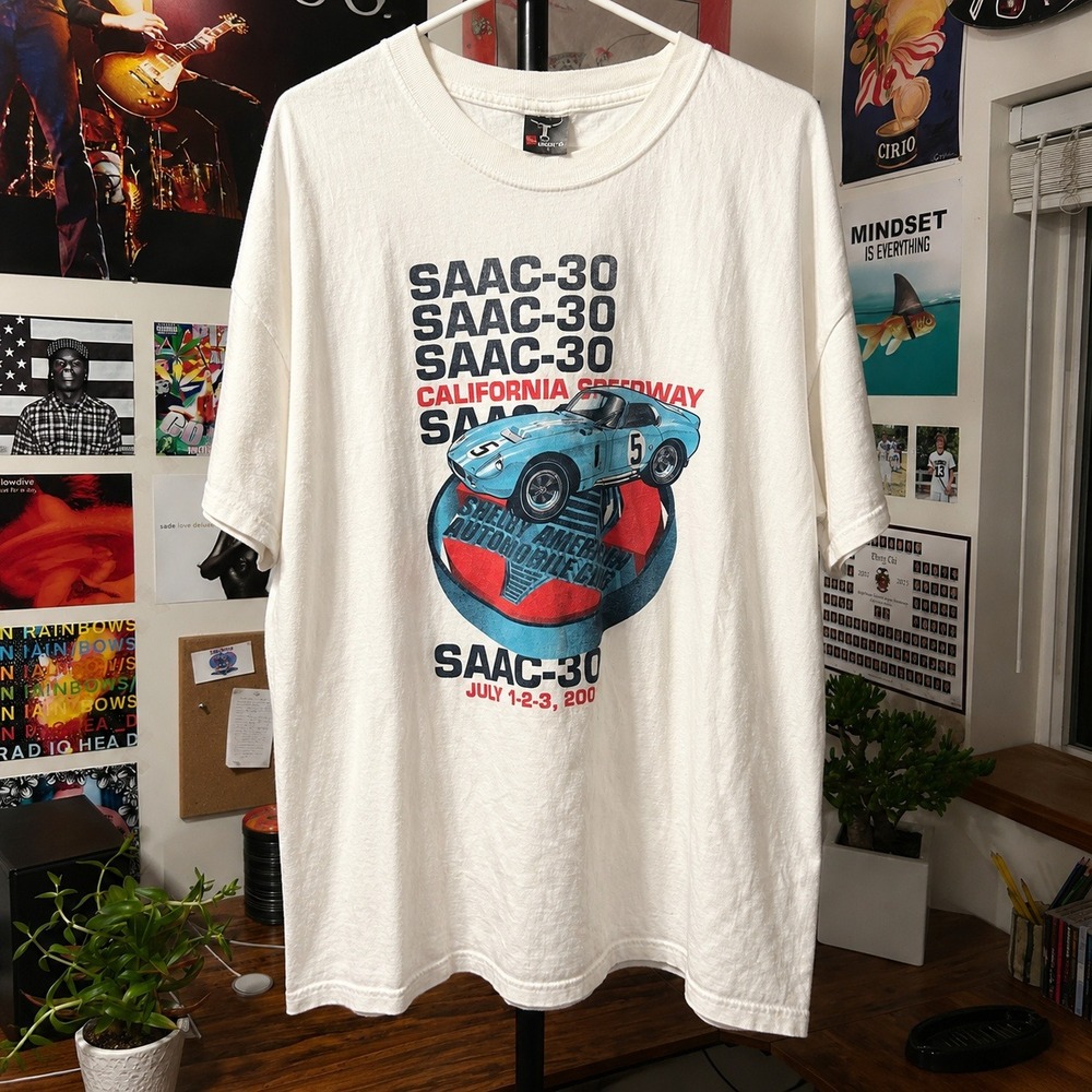 Hanes Beefy-T SAAC-30 Shelby American Automobile Club T-Shirt White 2005 XL Y2K